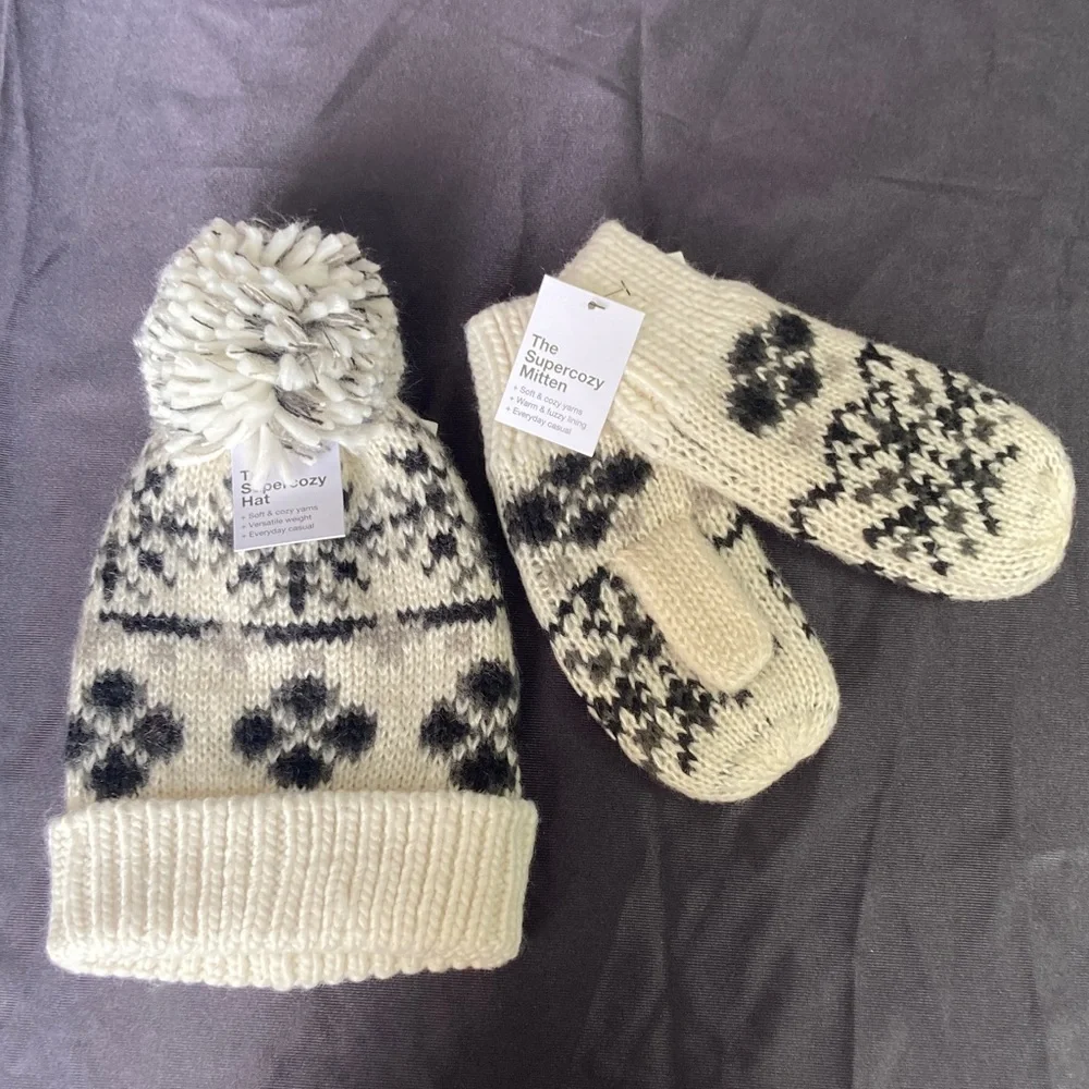 Sonoma Super cozy hat w pom & mittens retro boho vibe soft cozy yarns - Picture 14 of 16